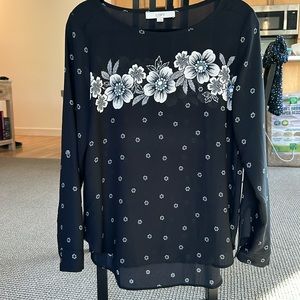 LOFT black floral blouse size medium